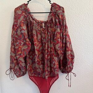 Free People Red Paisley Bodysuit